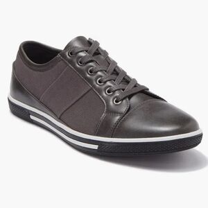 Gray Sneakers with Leather Upper and Striped Midsole